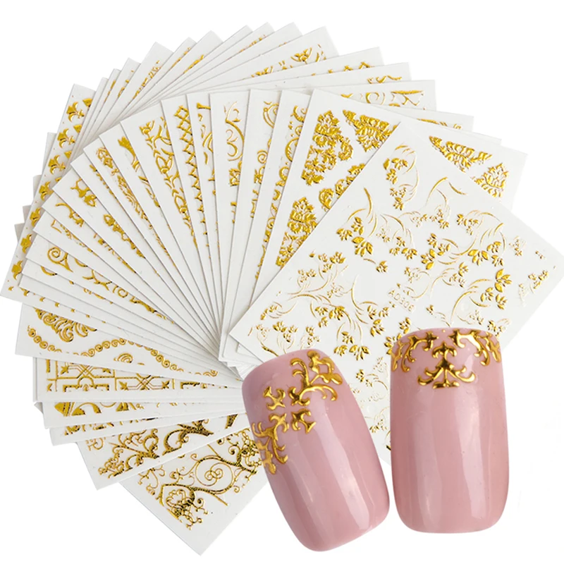 

20pcs 3D Beauty Nail Sticker Sets Golden Flower Bronzing Design Manicure DIY Adhesive Tips Transfer Art Hollow Foils