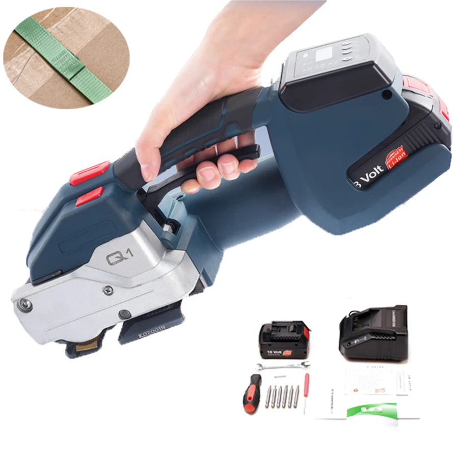 

Q1 Full Automatic Electric Strapping Machine with 1 LG Battery Portable Digital Display Packing Tool for 10-16mm PET PP Belt