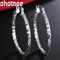 925 sterling silver 40mm circle pattern hoop earrings classic for women party engagement wedding fashion charm jewelry
