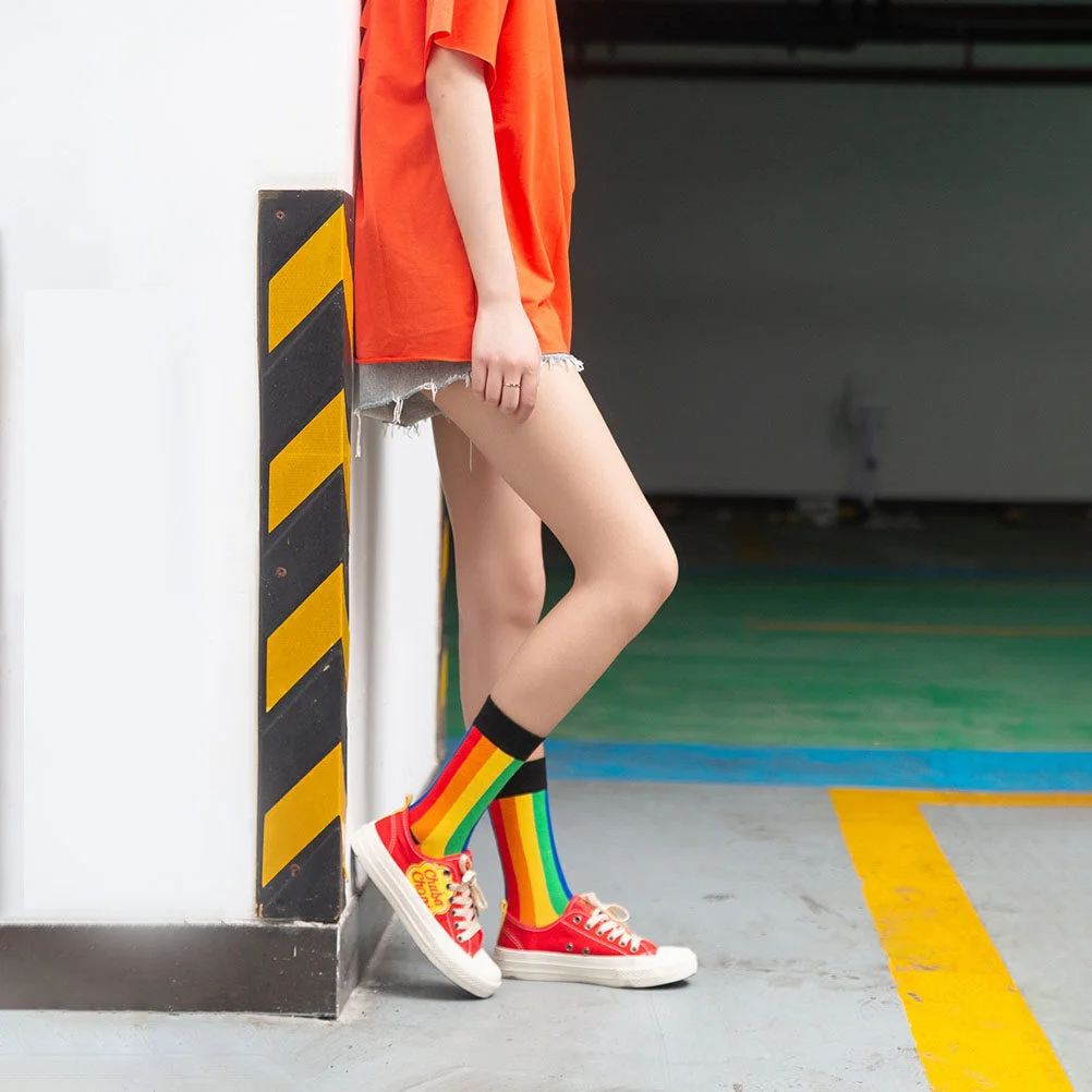 Illustration Durable Stockings Unisex Cotton Socks Couple Stylish Mid-calf Length