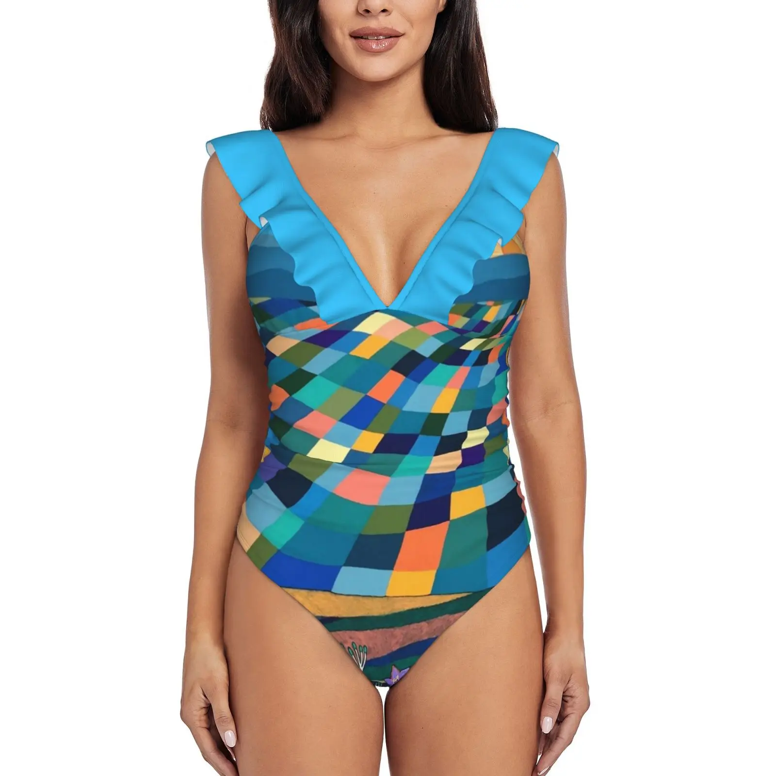 

Яркий солнце, блестящий день, женский слитный купальник с оборками, боди, слитный купальник, купальный костюм, пляжная одежда, Солнцезащитны...