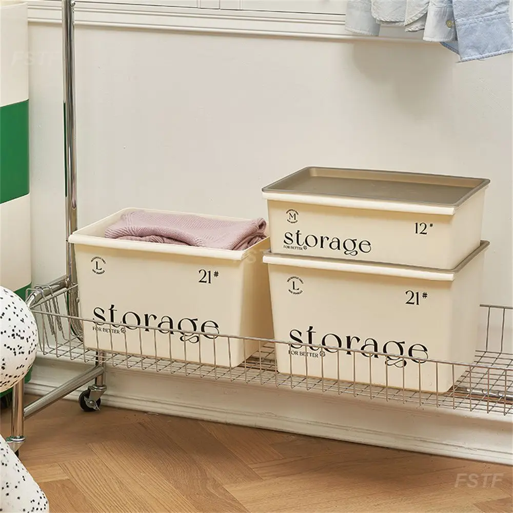 

Fit Basket Plastic Convenient Storage Items Dustproof With Cover Stackable Design Multiple Models Storage Tool Storage Box White