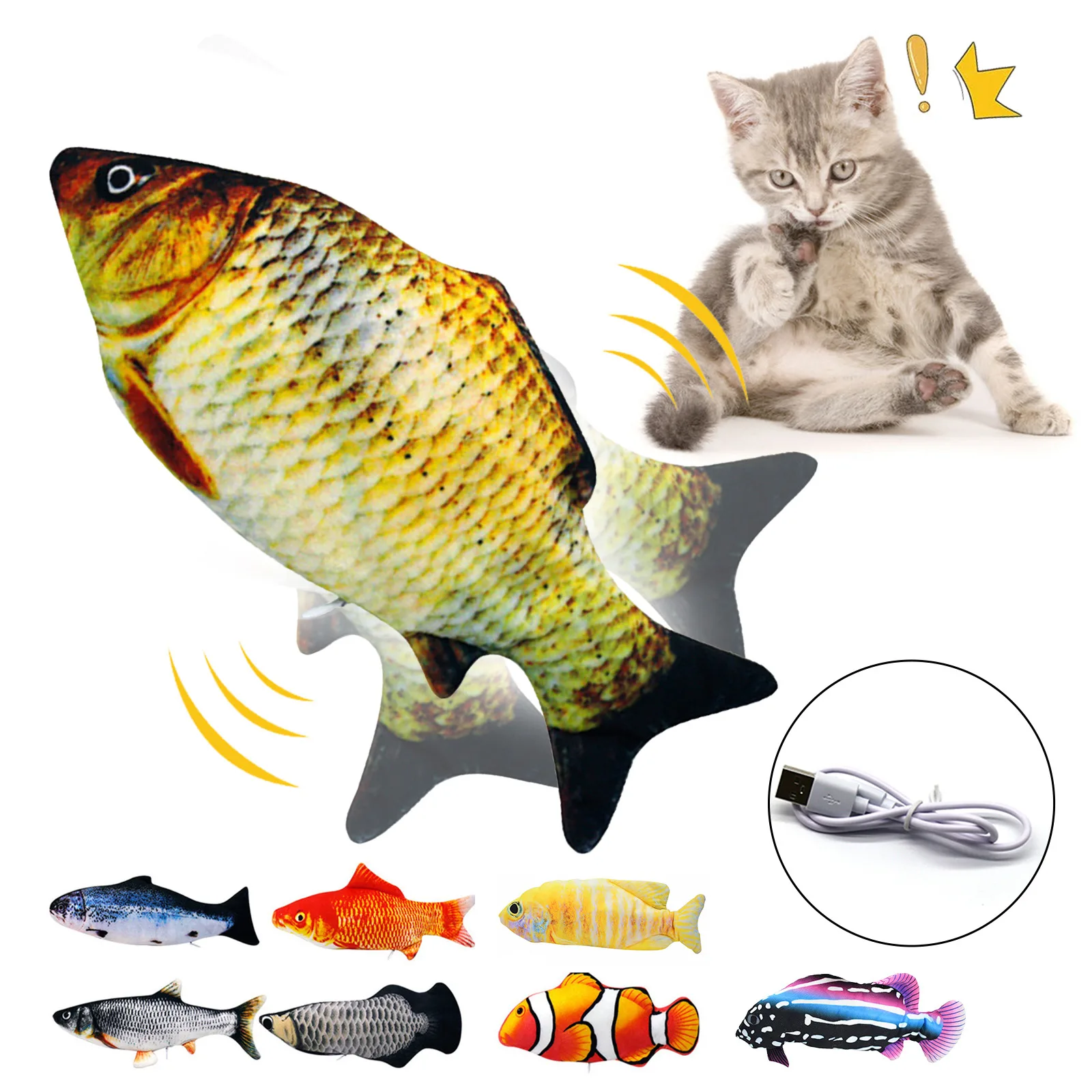 

1PC Cat Toy Simulation Fish USB Electric Charging Catnip Floppy Wagging Toy 28CM Chew Bite Interactive Cat Toys Pet Supplies