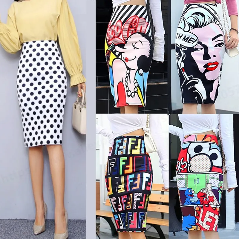 Женская юбка-карандаш средней длины с цветочным принтом