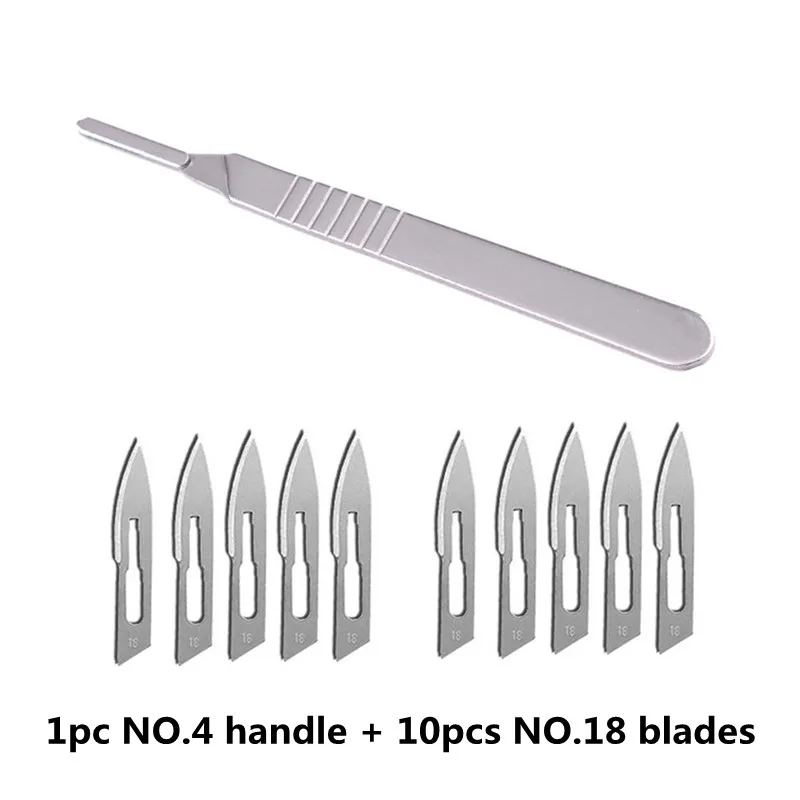10 шт. хирургические Скальпели из углеродистой стали № 18 + 1 3 # ручка нож