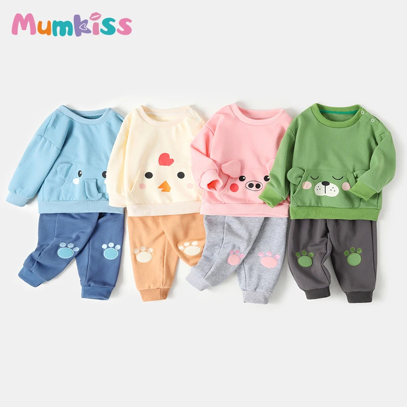 

Детские комплекты Mumkiss на весну и осень из чистого хлопка, 2 предмета, мультяшный милый Универсальный Повседневный стиль, одежда для маленьк...