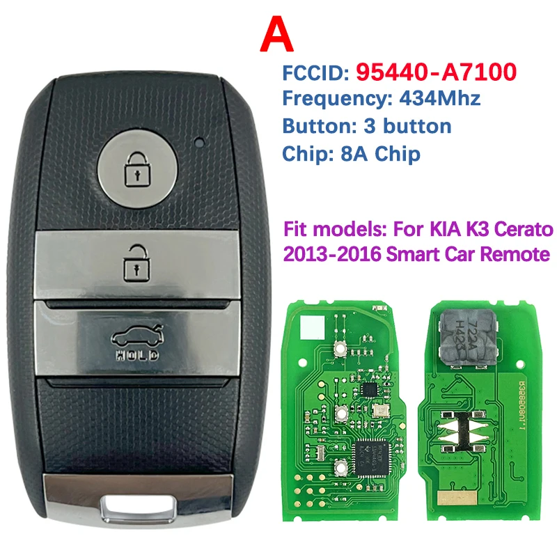 

Смарт-ключ 8А чип 433 МГц FCCID 95440-A7100 95440-A7500 A7600 95440-A7700 95440-A7800 для KIA Cerato K3 2014-2019