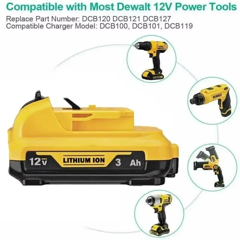 Беспроводной/перезаряжаемый литий-ионный аккумулятор для Dewalt DCB120 12 В 3 0 Ач