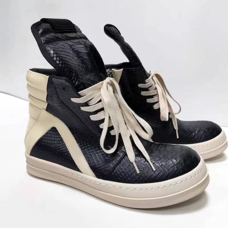 

Rick High Street Classic Owens Men's Sneakers Cool Snakeskin High-top shoes Owees New Fashion Brand Women's Christmas presents