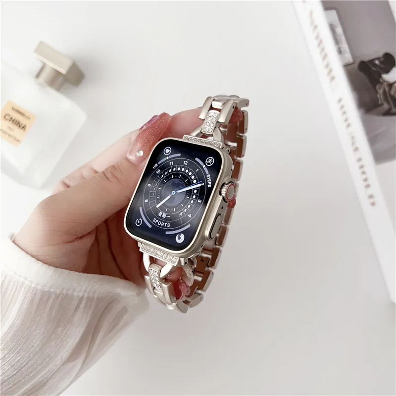 

Stainless Steel luxury diamond strap for Apple Watch Ultra 49mm Women's bracelet iwatch9876 Series 40mm41 44m45 accessories band