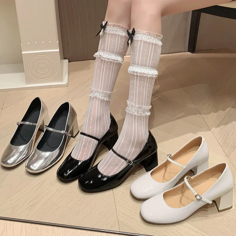

MKKHOU Fashion Pumps New High Quality True Leather Mary Janes Shoes Round Toe Shallow Toe High Heels Daily Women Leather Shoes