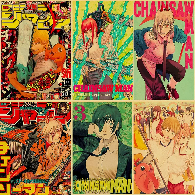

Anime Chainsaw Man Poster Kraft Paper PosteAnime Paper Vintage Bar Cartoon Kraft Paper Room Wall Sticker Cafe Wall Paintings