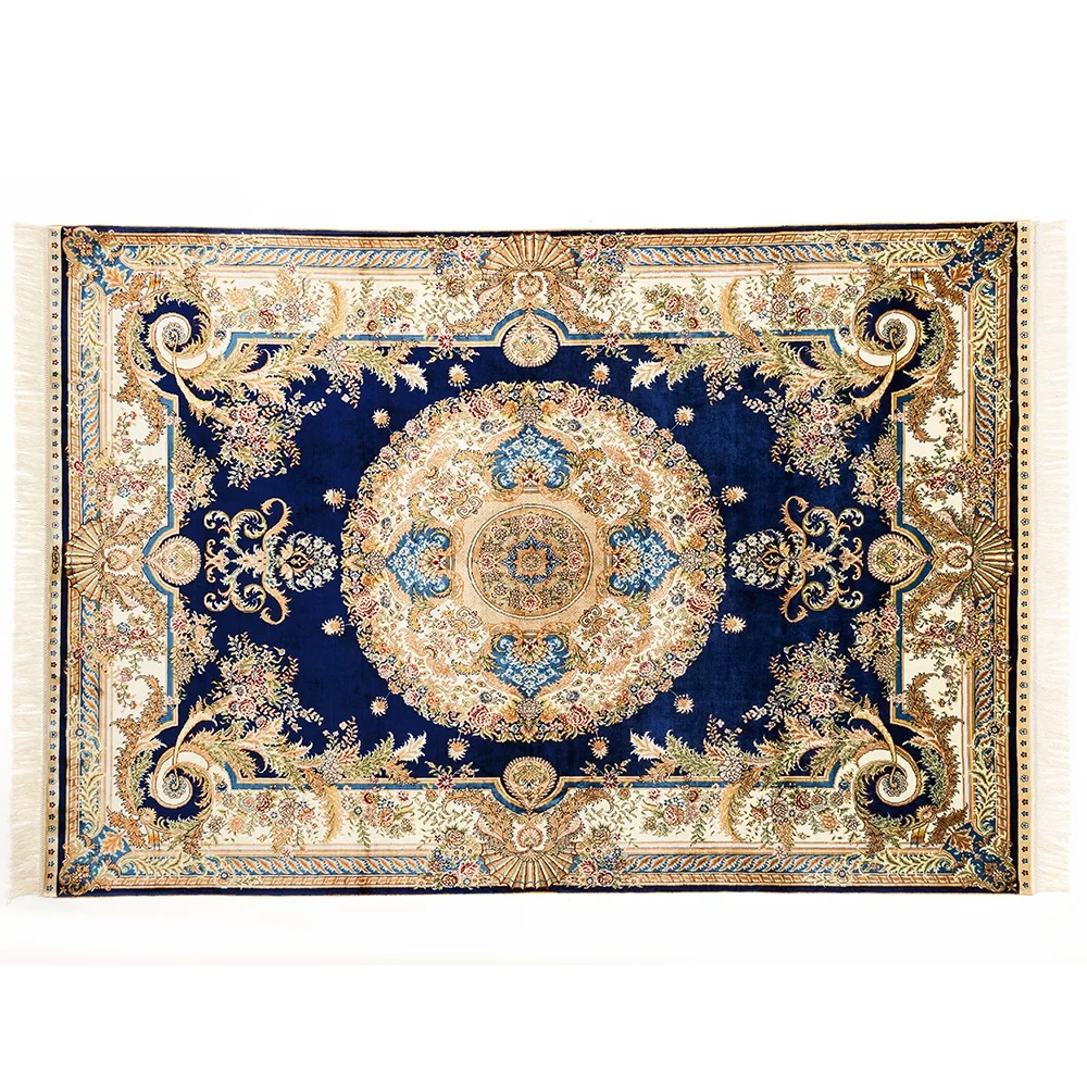 Blue silk modern persian rug carpet handmade for sale
