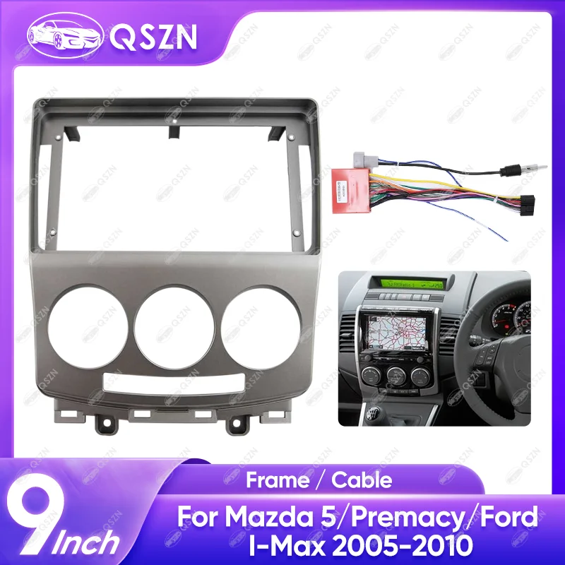 Фото 9-дюймовая рамка автомобильного радио для Mazda 5/Premacy/Ford I-Max 2005-2010, стереоэкран, мультимедийный видеоплеер, навигационный жгут, кабель №1
