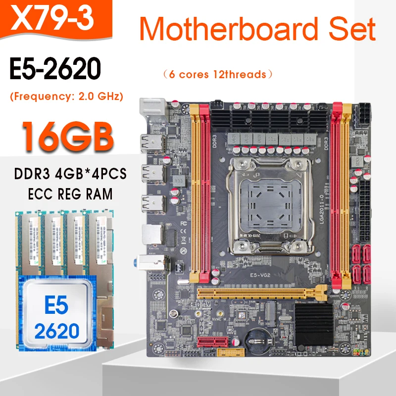 

X79 Motherboard LGA 2011 and Xeon E5 2620 CPU Processor DDR3 1333Mhz 4GB*4pcs =16GB RAM Dual channel Memory Motherboard combo
