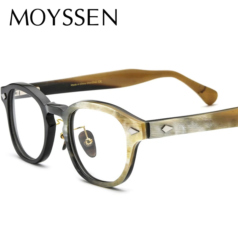 Luxury Natural Horn Design Men Retro Handmade Rivet Optical Glasses Frame Women Fashion Round Myopia Prescription Eyeglasses