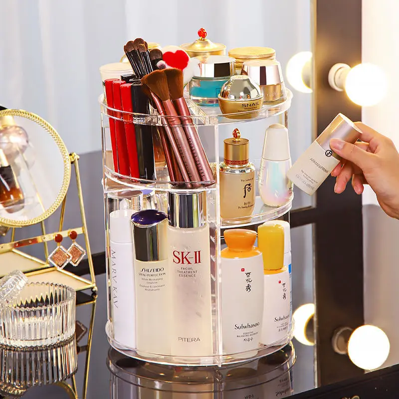 

Multi-Function 360 Degree Rotation Make Up Organizer Box Cosmetic Organizer Transparent Fashion Spin Detachable Acrylic