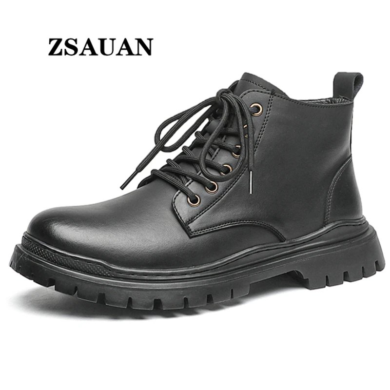 

Leather Men Boots Luxury ZSAUAN High Top Casual Men Motorcycle Boots Spring / Winter Warmth Work Tooling Boots Man