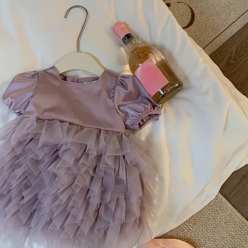 

2023 Summer Children Clothing Princess Kids Dresses for Girls Short Sleeve Layers Tulle Cake Dress Girls Dress Vestido
