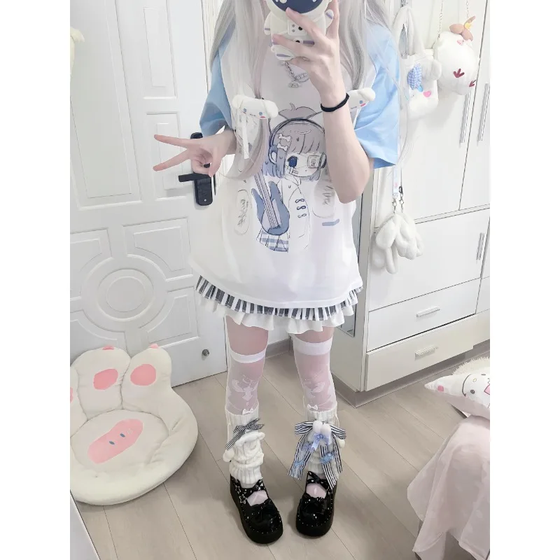 Футболки для девочек популярная Милая летняя футболка в японском стиле