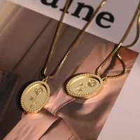 2022 summer new romantic flower rose oval pendant ladies necklace stainless steel delicate flower necklace jewelry