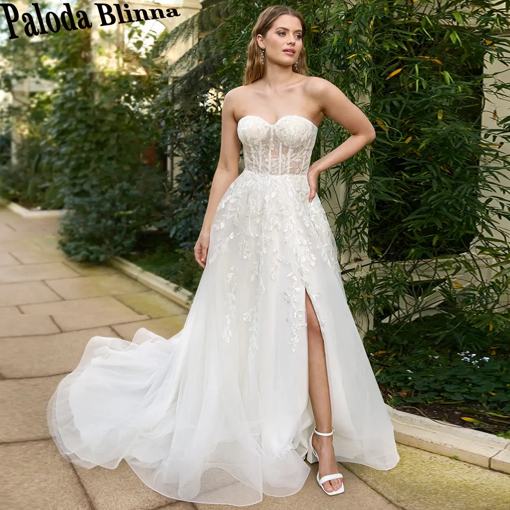 

Paloda Modern Sweetheart Slit Wedding Dresses 2023 Bride A-LINE Button Court Train Sleeveless Tulle Vestidos De Novia Brautmode