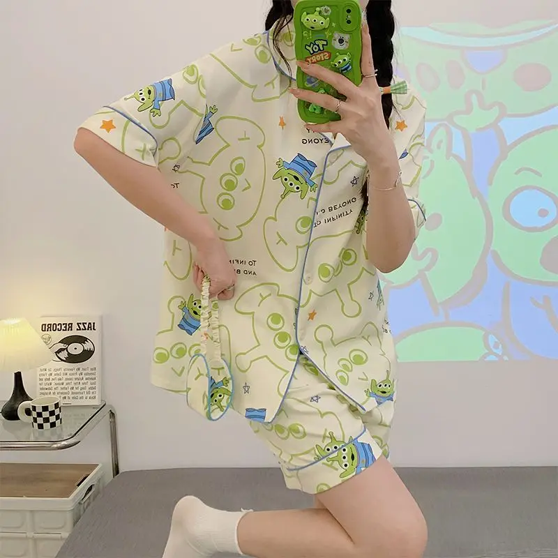 Ice silk pajamas women's summer short sleeve thin three-piece suit ins wind cartoon plus size fat mm200 kg home clothes