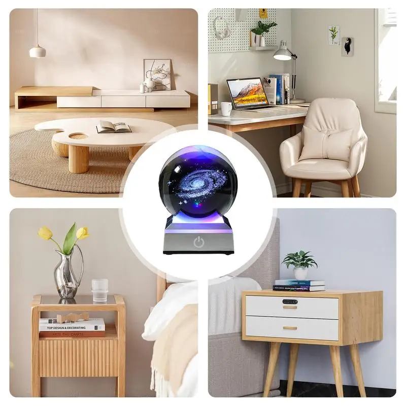 Светодиодный ночник с 3D галактическим хрустальным шариком Настольный