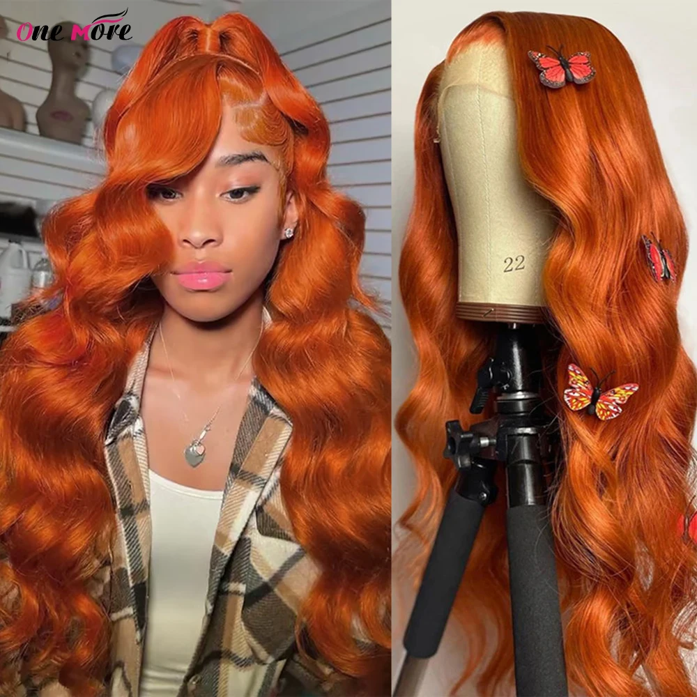 30 inch Orange Ginger Body Wave Lace Front Wig Colored Human Hair Wigs 13x4 Pre Plucked Lace Front Human Hair Wigs For Women