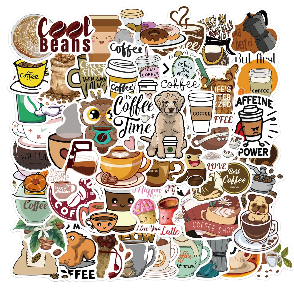 

10/30/50PCS Cartoon Coffee Graffiti Stickers For Laptop Luggage Motorcycle Notebook Phone Car Waterproof Sticker Kids Toy
