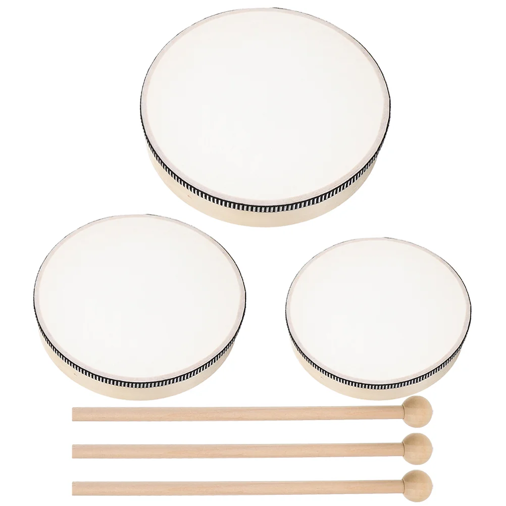

3 Pcs Tambourine Musical Instrument Adult Major Church Wood Hand Drums Adults