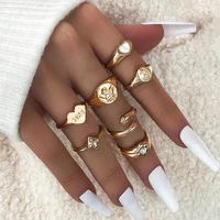 7pcset new punk rings for women girl creative fashion korean wedding ring heart diamond simple luxury jewelry accessories gifts