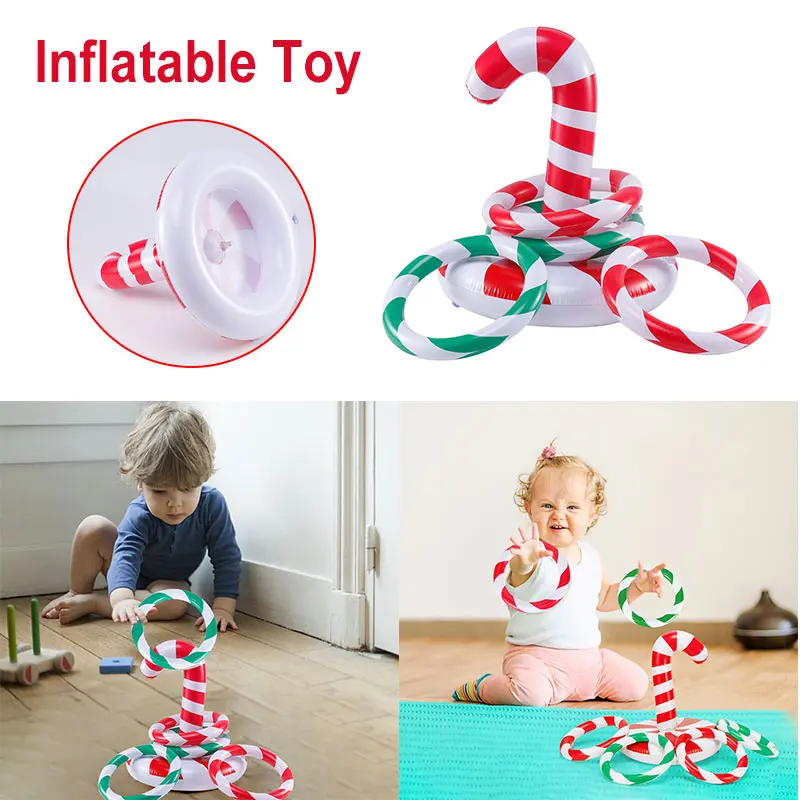

Funny Christmas Inflatable Candy Cane with 4 Rings PVC Christmas Throwing Ring Game Party Game Classic Toss Toys for Kids Adults