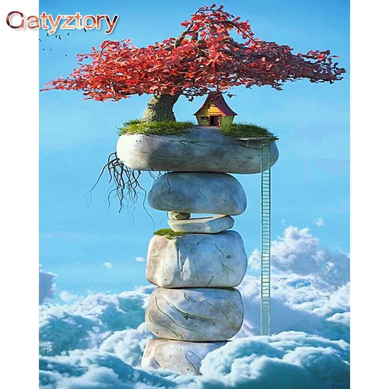 

GATYZTORY 60x75cm Pictures By Numbers For Adults Paintings On Number Stone House Scenery HandPainted On Canvas Framed DIY Gifts