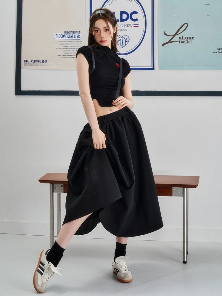 [Laluneduciel] LLDC Original Love Вышивка Плиссировка Нерегулярный разрез Подол Напіввысокий