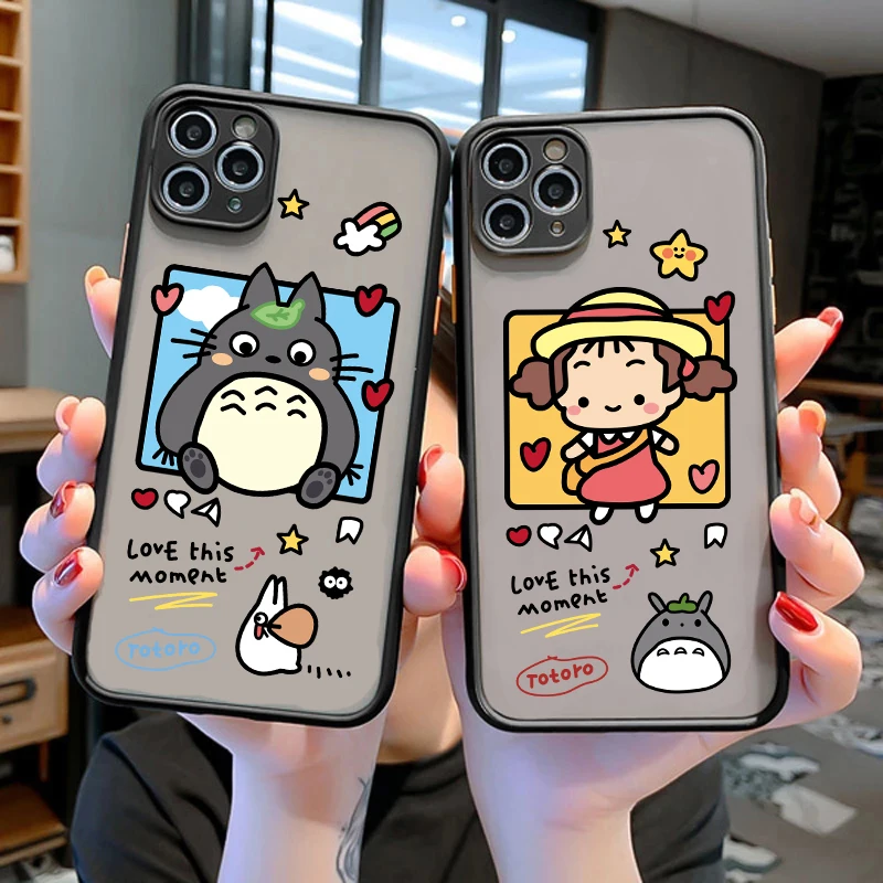 

Watercolor Totoro Spirited Away Bumper Clear Matte PC Back Phone Case For iphone 11 12 13 14 Pro XS Max 7 8 Plus X XR Black case