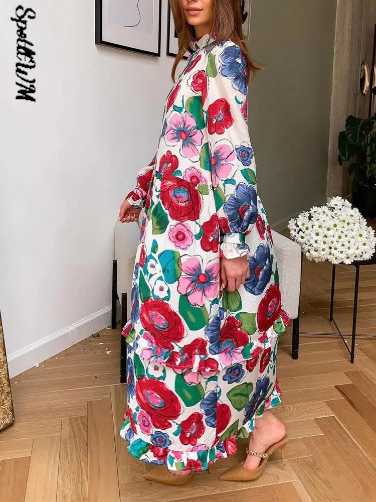 

Платье женское длинное с принтом, повседневное элегантное модное дышащее свободное домашнее платье с рукавами-фонариками, весна 2022