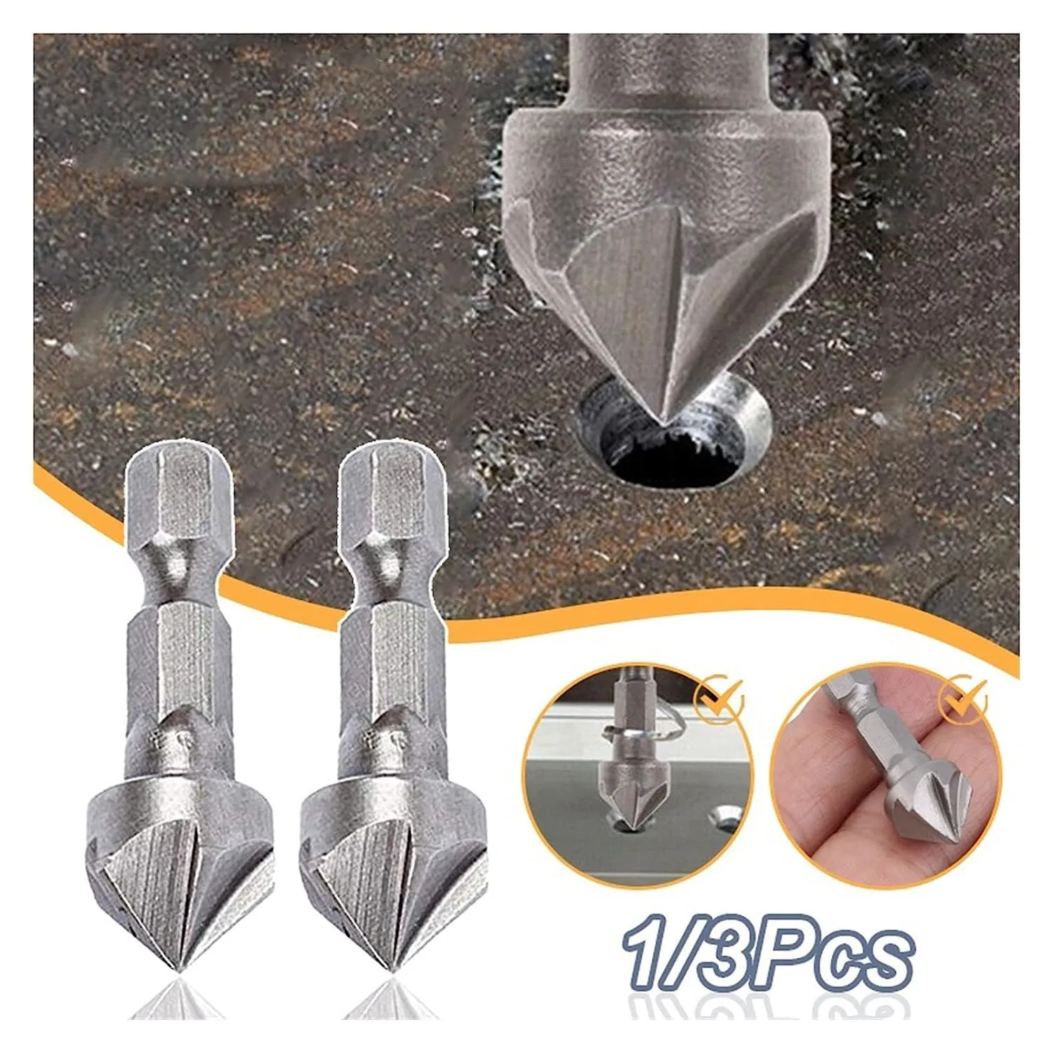 

1/2/3Pc Hexagonal shank six-blade chamfering tool carbon steel sandblasting chamfering knife Hole Opener Countersink