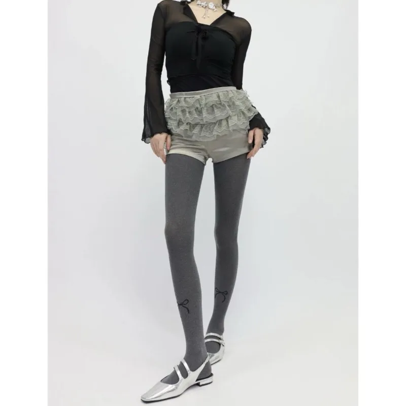 80D серые бархатные бесшовные колготки с бантом нижние носки толстые