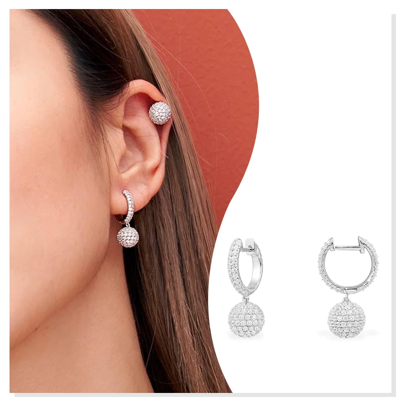 

925 Sterling Silver Zircon Earrings Disco Ball Circle 2022 New Holiday Gifts Fashion Niche Cold Wind High Quality Boutique