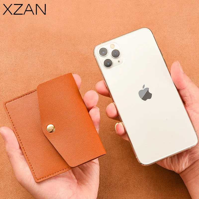 

Однотонный маленький кошелек из искусственной кожи с держателем для удостоверения личности для женщин, короткий простой женский кошелек с пуговицами, ультратонкая сумка для кредитных карт