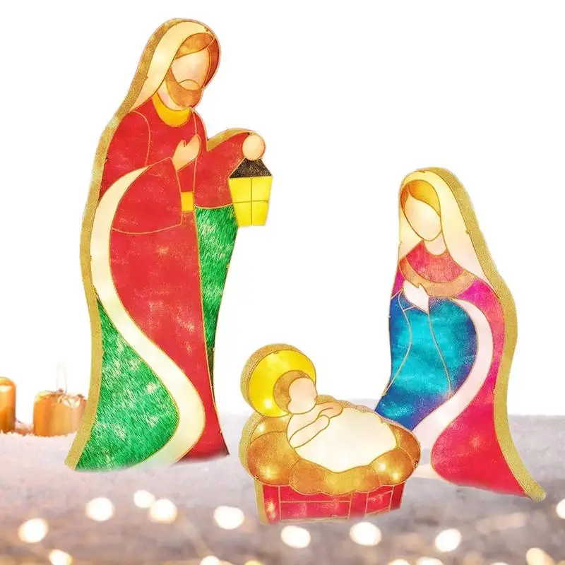 

Christmas Holy Family Outdoor Lit Artificial Nativity Scene Christmas Décor Pre-Lit LEDs Outside Christmas Decor Ground Stakes