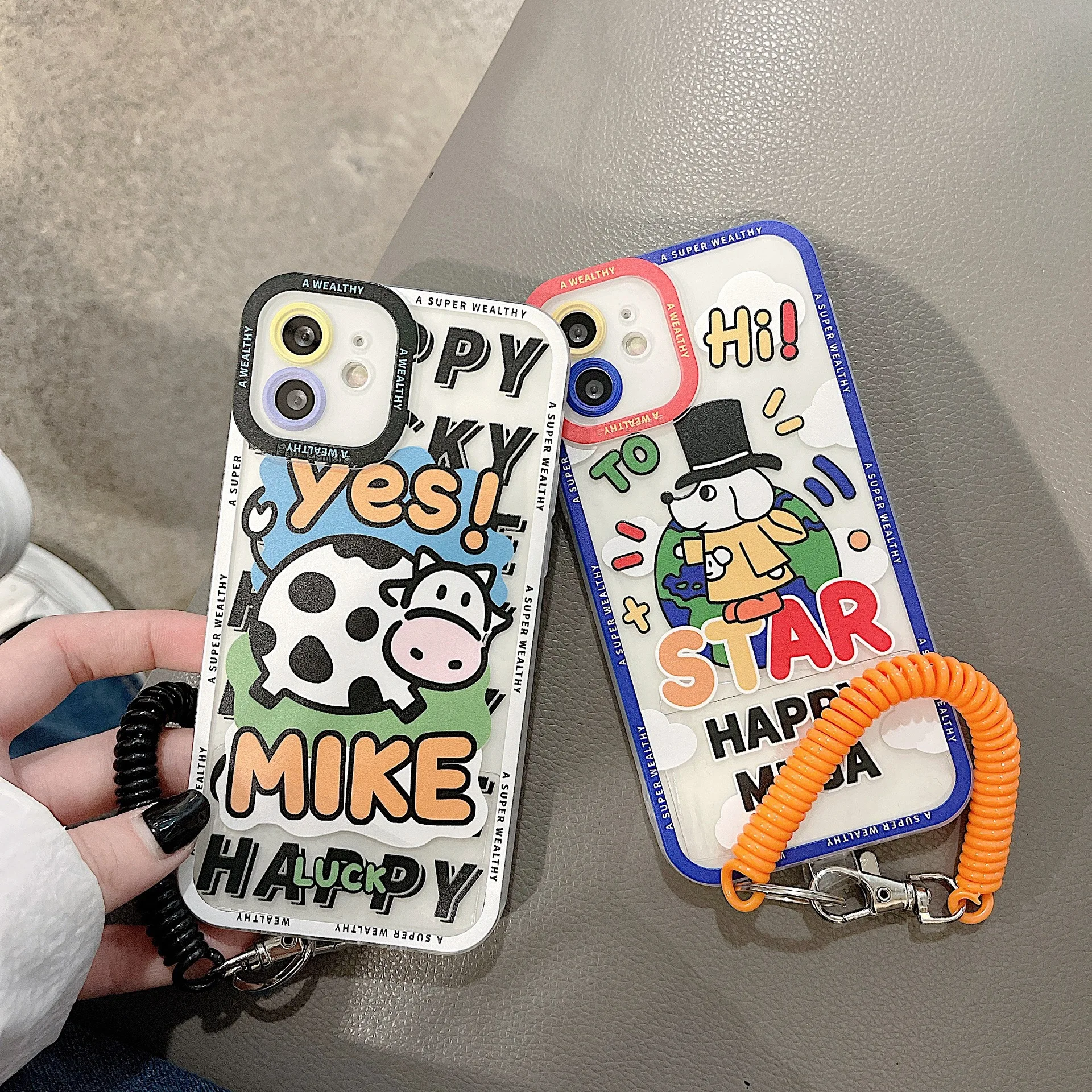 

Fashion Cartoon Phone Case For Iphone Tansparent TPU Telephone Wire Phone Case For iphone 13 12 11 X Camera Shadow Phone Case