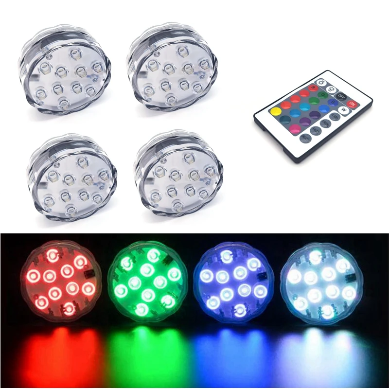 

10 LED Underwater Light 16 Colors RGB IP68 Waterproof Swimming Pool Light RF Remote Control Submersible Lights For Pond Vase