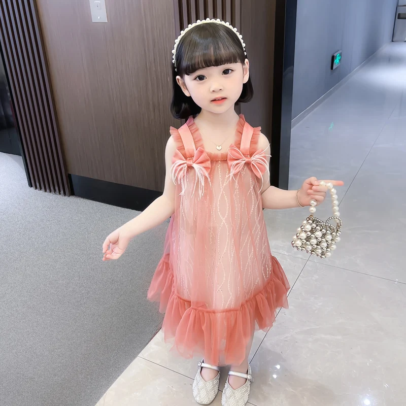 Новинка 2023, летнее платье для девочек, детские повседневные стильные платья без рукавов с бантом, детская одежда, платье принцессы Новинка 2023, летнее платье для девочек, детские повседневные стильные платья без рукавов с бантом, детская одежда, платье принцессы