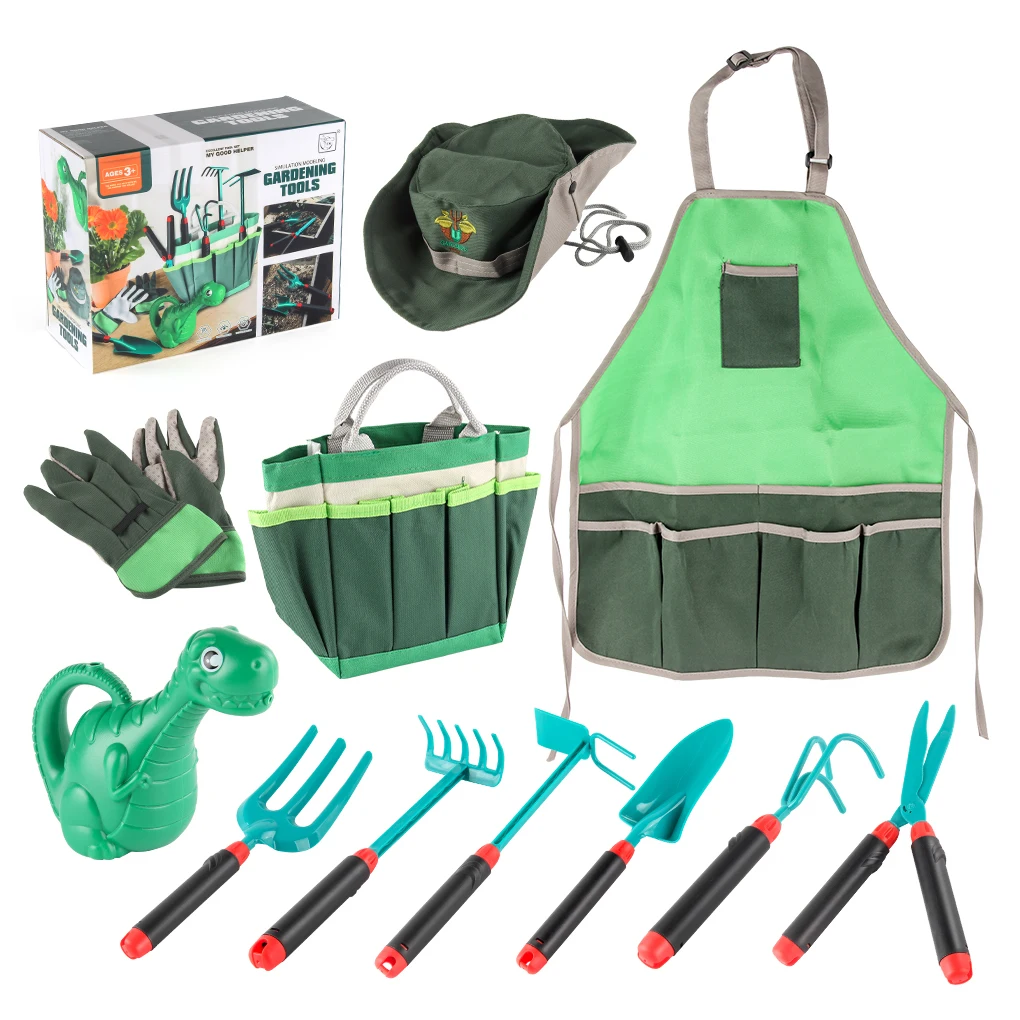 

11 Pcs Kids Gardening Tool Set Planting Apron Hat Bag for House Toy