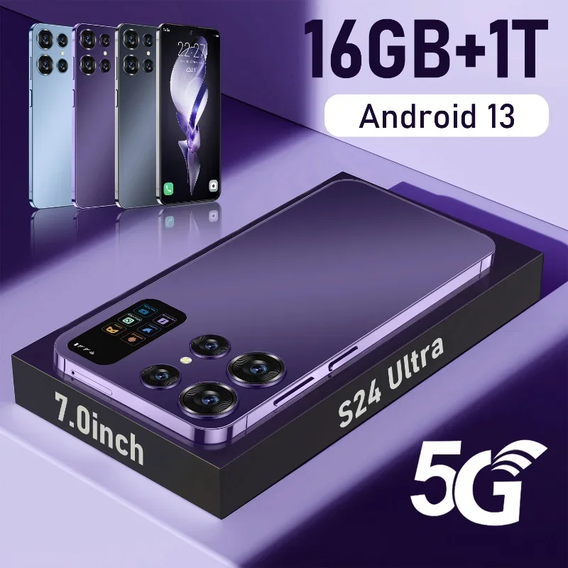 

New Original S24 Ultra 7.0 Inch HD Screen Smartphone Face Unlock 16GB+1TB Celulares 5G Dual Sim Android13 7000mAh 72MP with NFC