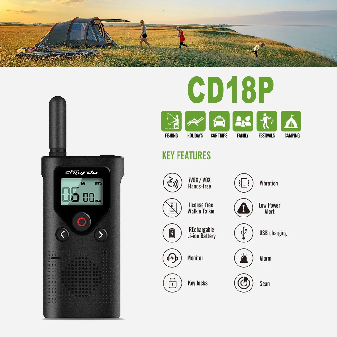 Chierda 18P License-Free Walkie PMR446/GMRS/FRS 10 Sets Long Range Two way radio For Hunting Mini Communication Two Way Radio