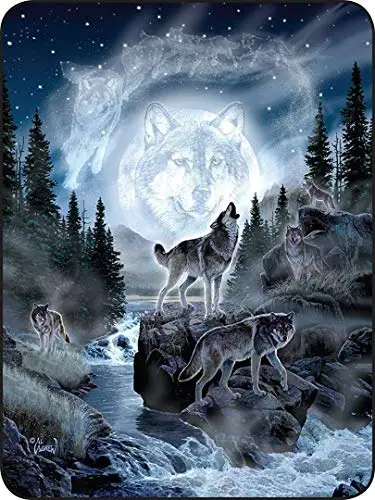 

Metal Tin Sign Vintage Chic Art Decoration Moon Wolf for Home Bar Cafe Farm Store Garage or Club 12" X 16"