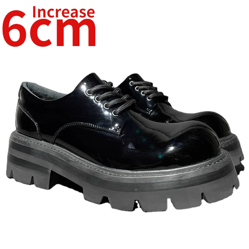 

European/American Runway Design Style Men Shoes Thick Soles 6cm Height Increased Shoes Patent Leather Elevator Leisure Shoes Man